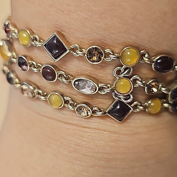 Amber Bracelet Multi Color Triple Strand Gold Tone 7 1/4” Crystal Accents - Picture 5 of 5